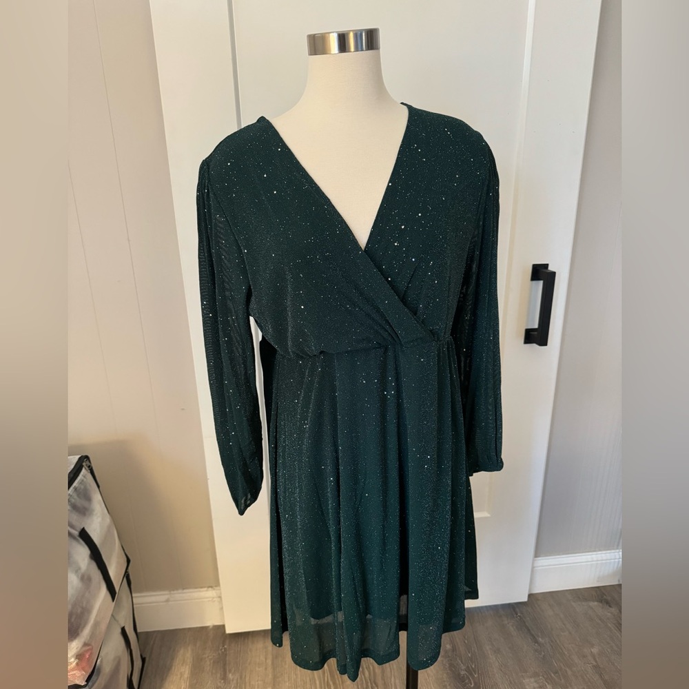 Sparkly Green V Neck Dress